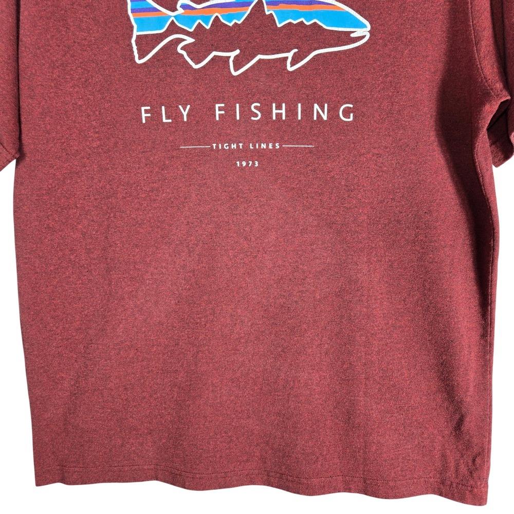Patagonia Fly Fishing T-Shirt Men Medium Burgundy Responsibili-Tee Trout Graphic - Picture 10 of 12
